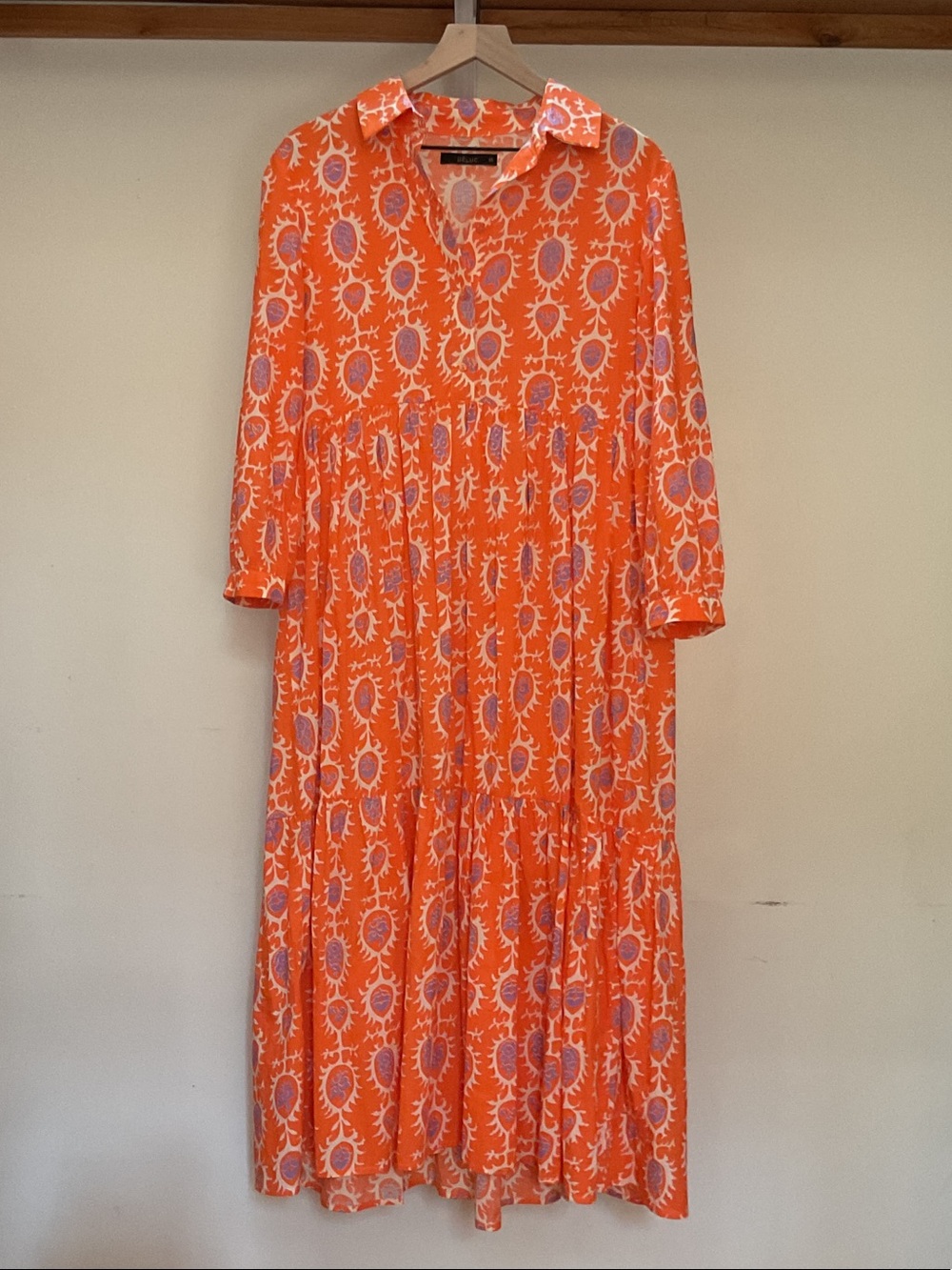 Deluc Orange Printed Tiered Maxi Dress